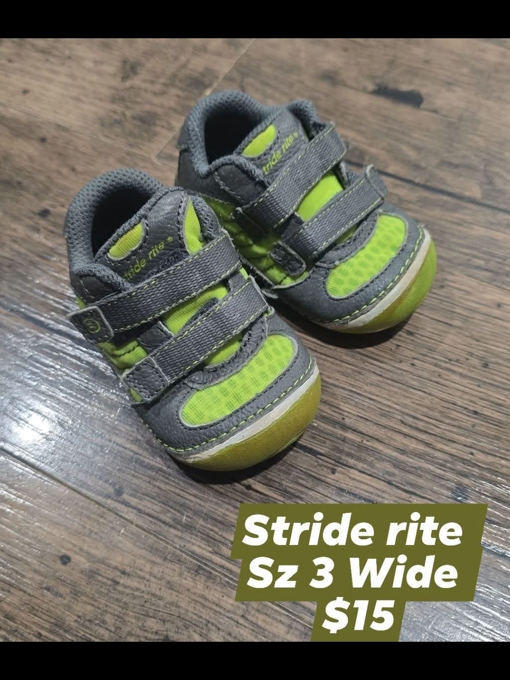 Stride Rite Kids Gray and Lime Green Velcro Sneakers